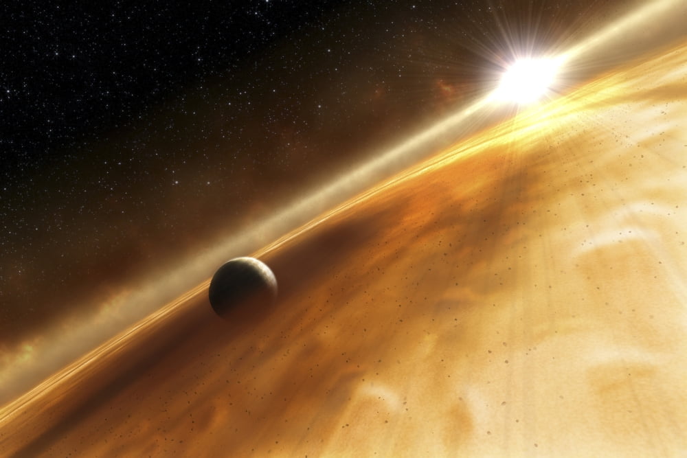 Artists concept of the star Fomalhaut and a Jupiter-type planet Canvas Art - Stocktrek Images (34 x 23)