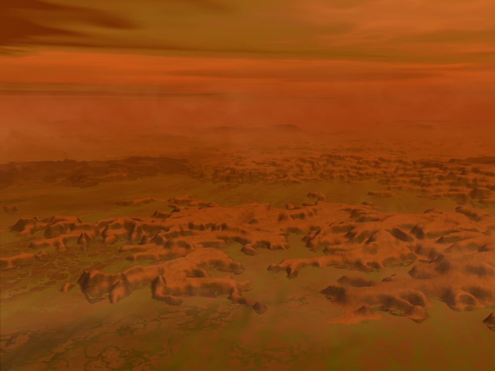 Artists concept of the surface of Saturns moon Titan Canvas Art - Walter MyersStocktrek Images (17 x 13)