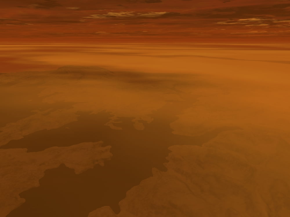 Artists concept of the surface of Saturns moon Titan Canvas Art - Walter MyersStocktrek Images (33 x 25)