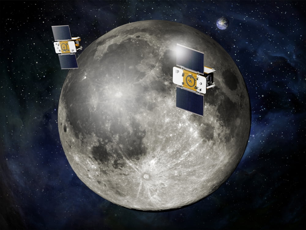 Artists concept of twin GRAIL spacecraft orbiting the moon Canvas Art - Stocktrek Images (33 x 25)