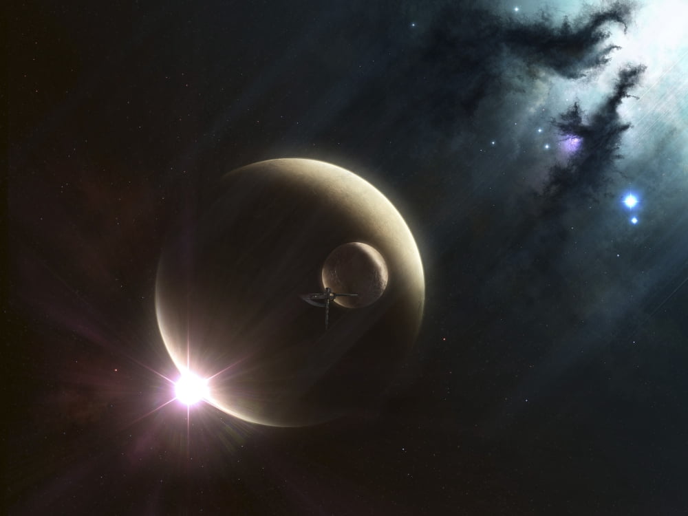 Artists concept of two dusty moons Canvas Art - Kevin LafinStocktrek Images (33 x 25)