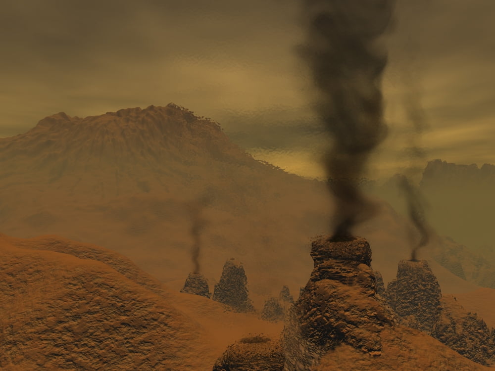 Artists concept of volcanic activity on the surface of Venus Canvas Art - Walter MyersStocktrek Images (17 x 13)