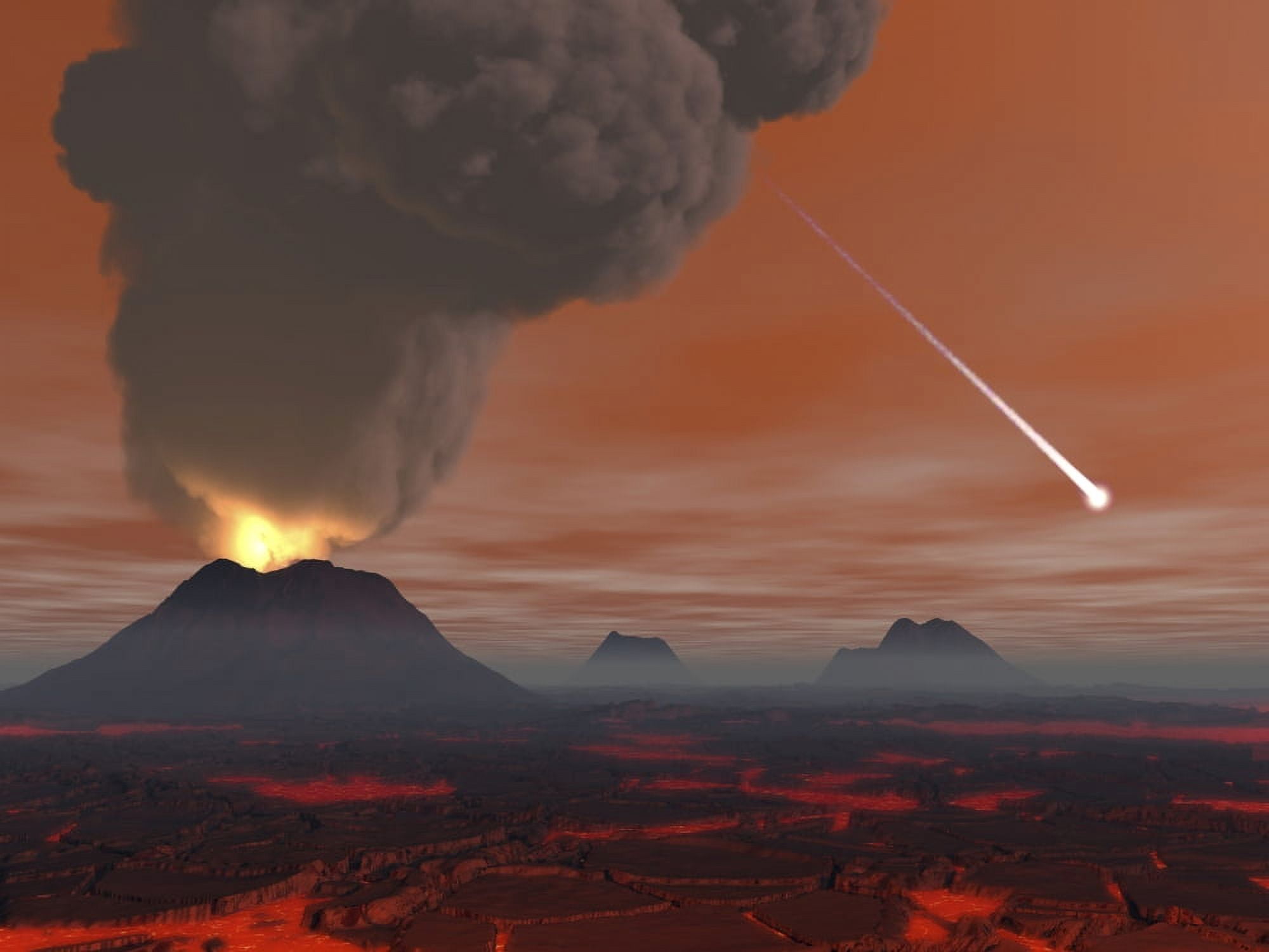 Artists concept showing how the surface of Earth appeared during the Hadean eon Canvas Art - Walter MyersStocktrek Images (33 x 25)