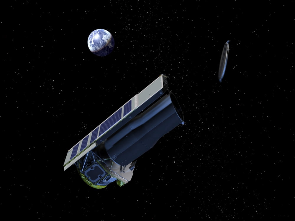 Artists conception of Spitzer ejecting its dust cover Canvas Art - Stocktrek Images (32 x 24)