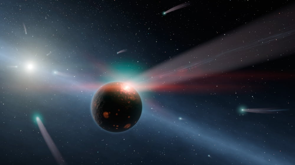 Artists conception of a storm of comets in the Eta Corvi system Canvas Art - Stocktrek Images (38 x 22)