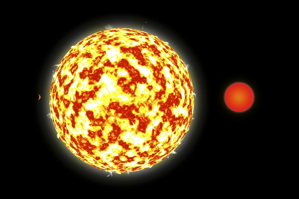Artists depiction of a binary star system with a close orbiting planet Canvas Art - Marc WardStocktrek Images (18 x 12)