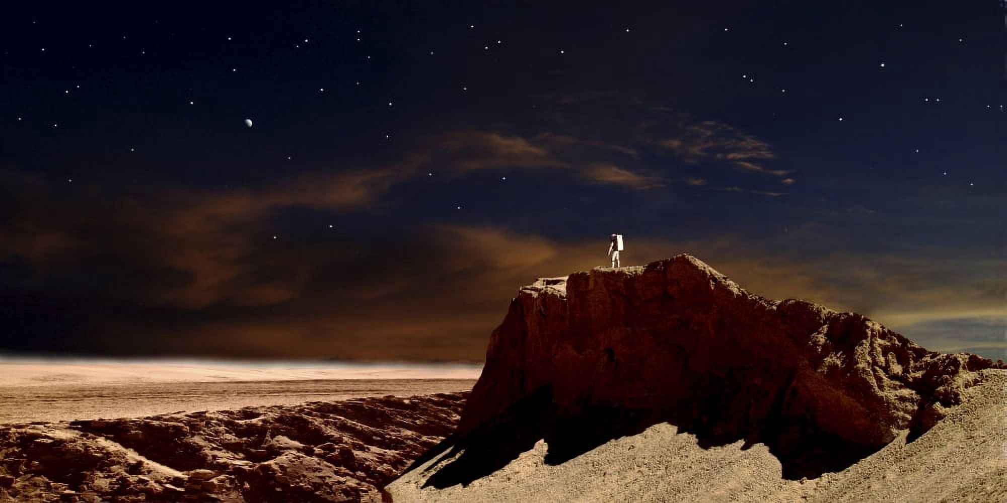 Artists depiction of a lone astronaut on another planet Canvas Art - Frank HettickStocktrek Images (21 x 10)