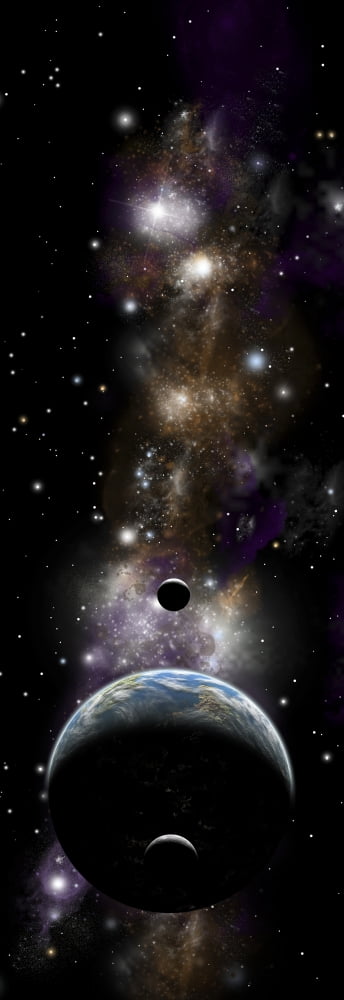 Artists depiction of an Earth-like planet with a pair of moons in orbit Canvas Art - Marc WardStocktrek Images (9 x 25)