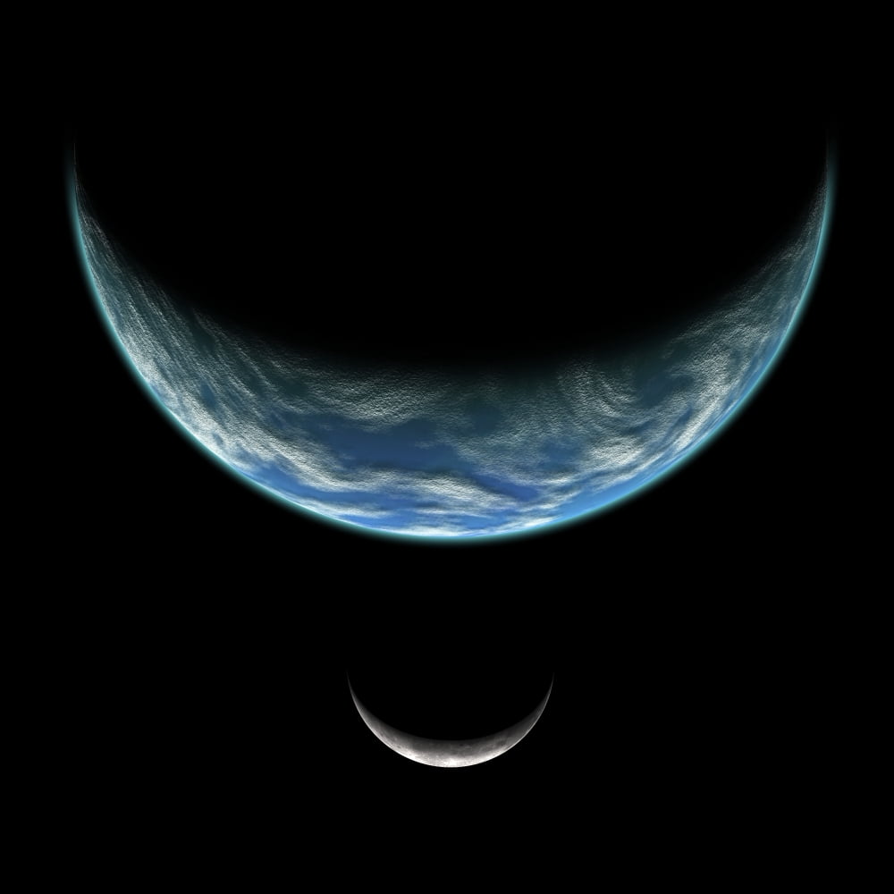 Artists depiction of an Earth-like planet with an orbiting moon Canvas Art - Marc WardStocktrek Images (28 x 28)