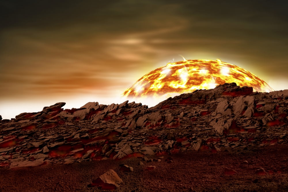 Artists depiction of an alien world in close proximity to the star it revolves around Canvas Art - Marc WardStocktrek Images (18 x 12)
