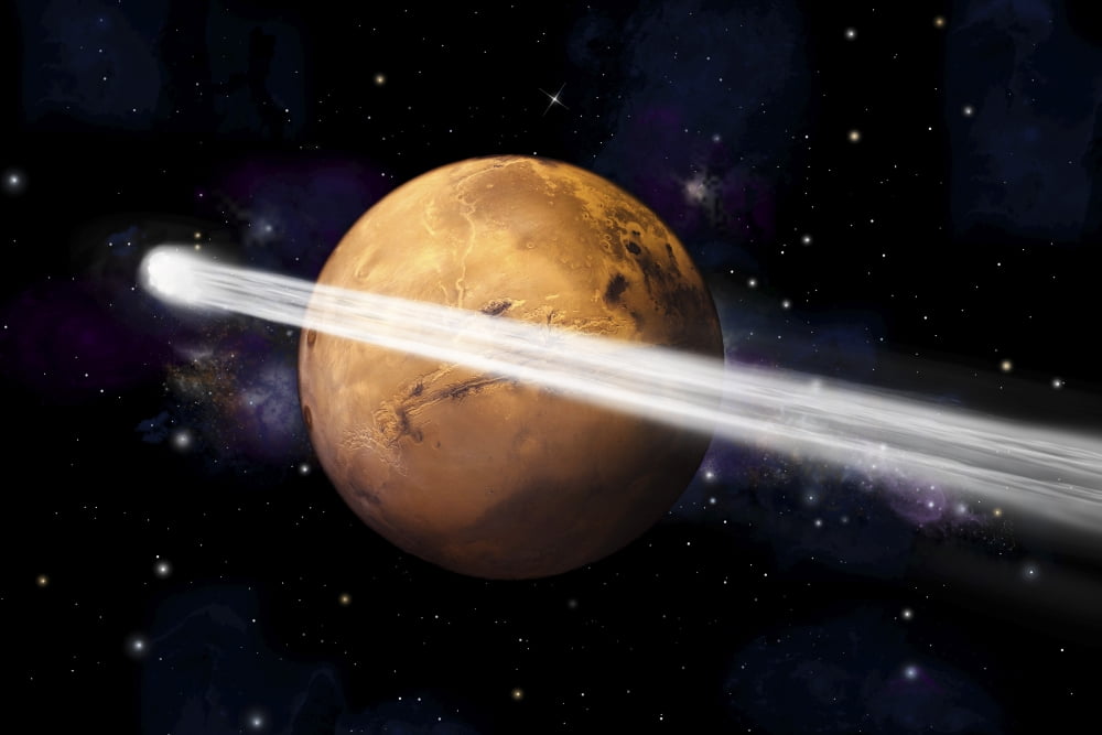 Artists depiction of the comet C2013 A1 making a close pass by Mars Canvas Art - Marc WardStocktrek Images (35 x 24)