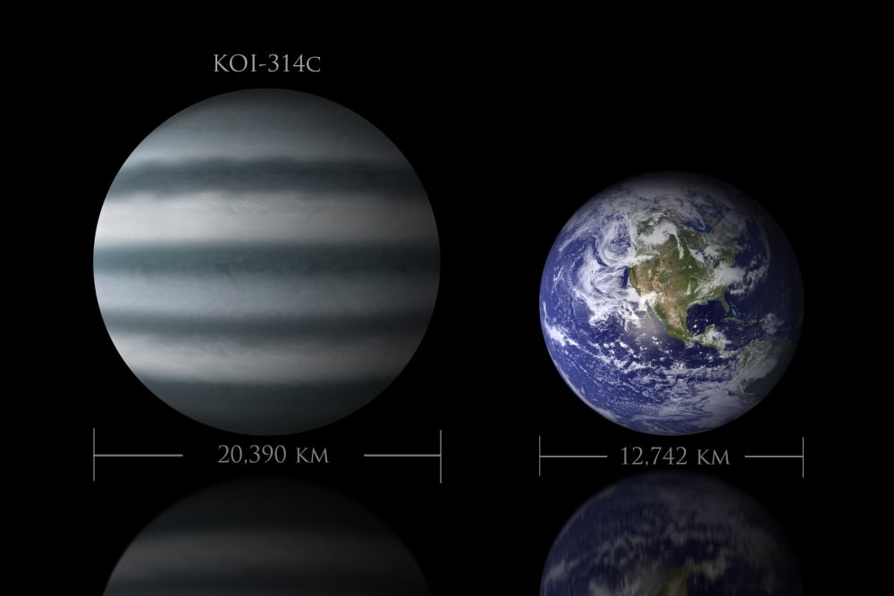 Artists depiction of the size relationship between Earth and KOI-314c Canvas Art - Marc WardStocktrek Images (18 x 12)