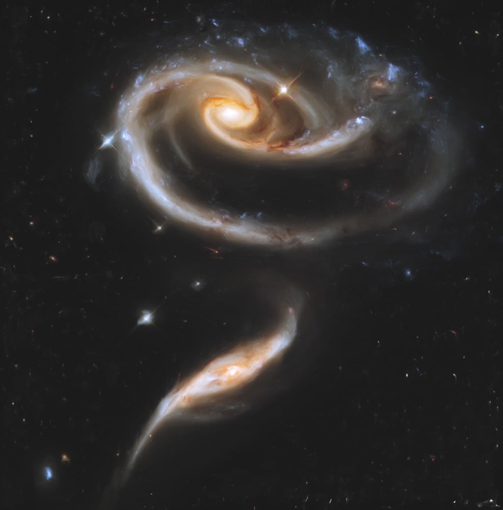 Artists painting of Arp 273 a group of interacting galaxies in Andromeda Canvas Art - Carlyn IversonStocktrek Images (28 x 29)