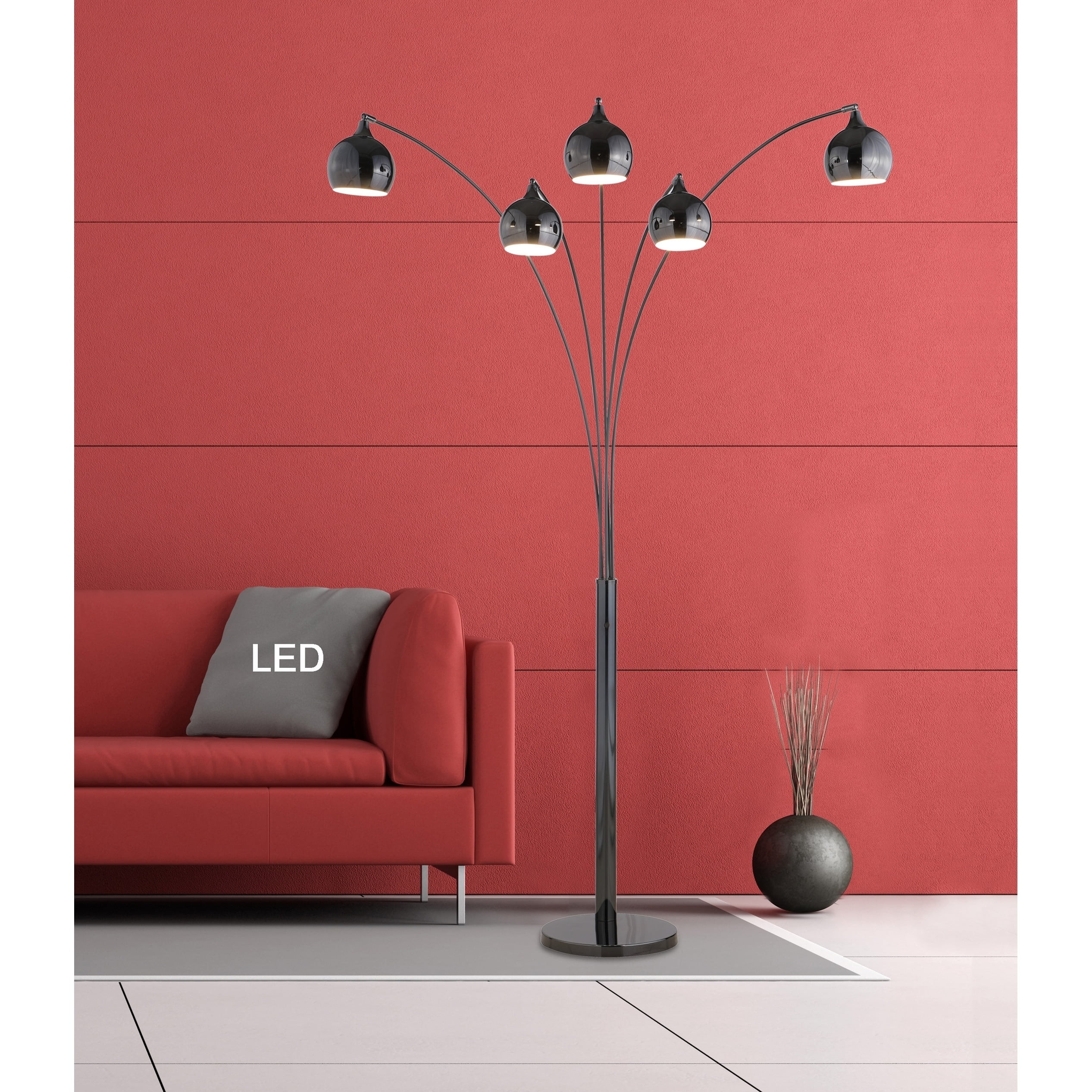 86" Black Adjustable Multi-Head Arc Floor Lamp with LED Dimmer