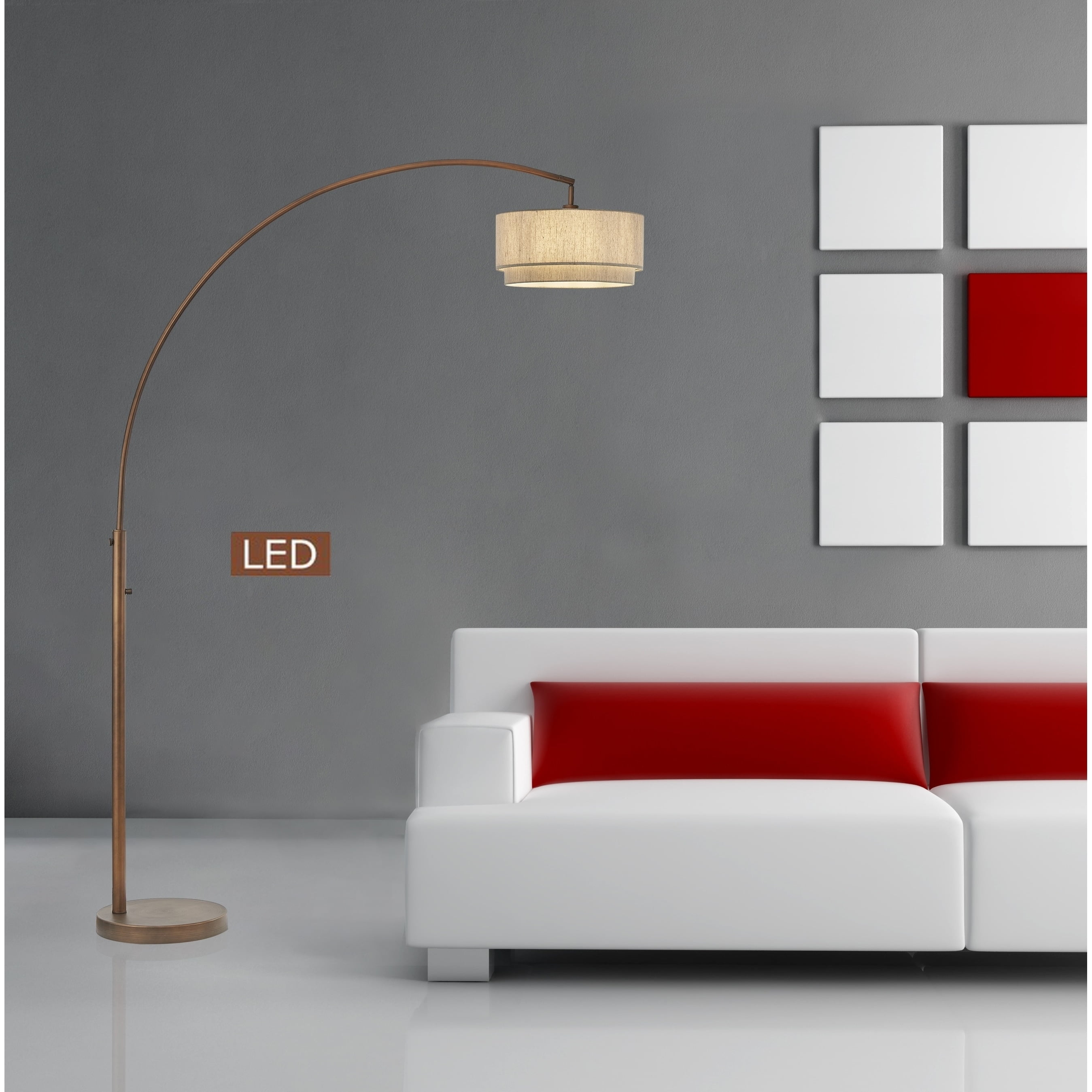 Elena II 82" Bronze Adjustable LED Arched Floor Lamp with Double Shade