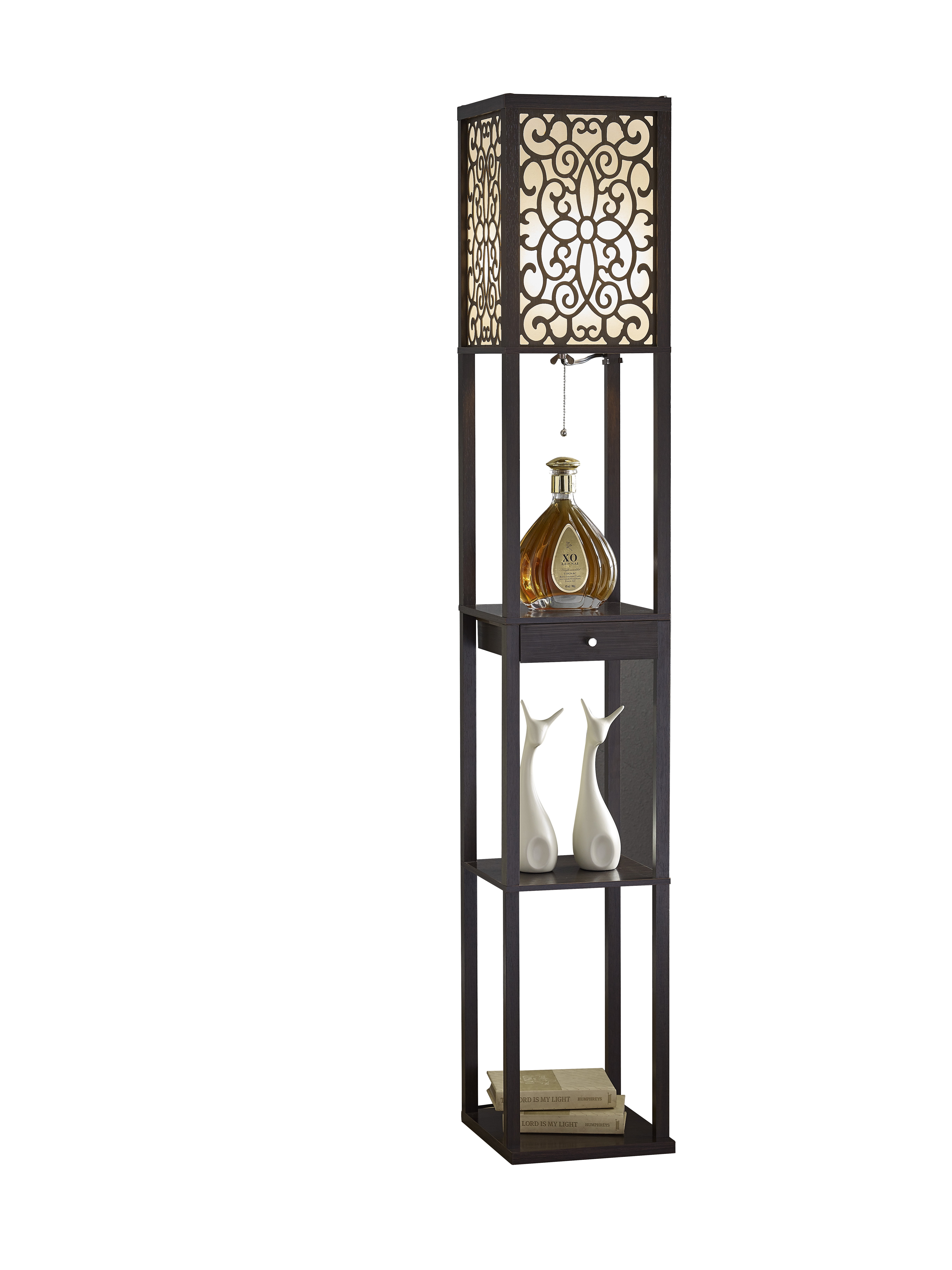 Artiva Etagere 63" Shelf Floor lamp with Shade and Drawer Espresso Black