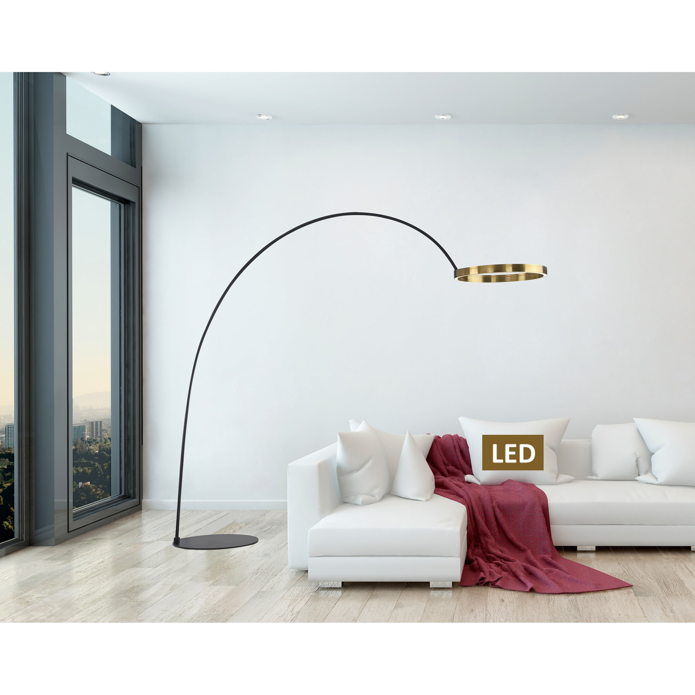 Modern Black and Gold Adjustable LED Arc Floor Lamp