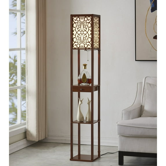 Artiva USA A808101WAL Etagere Shelf Floor lamp with Drawer, 63"H, Dark Walnut