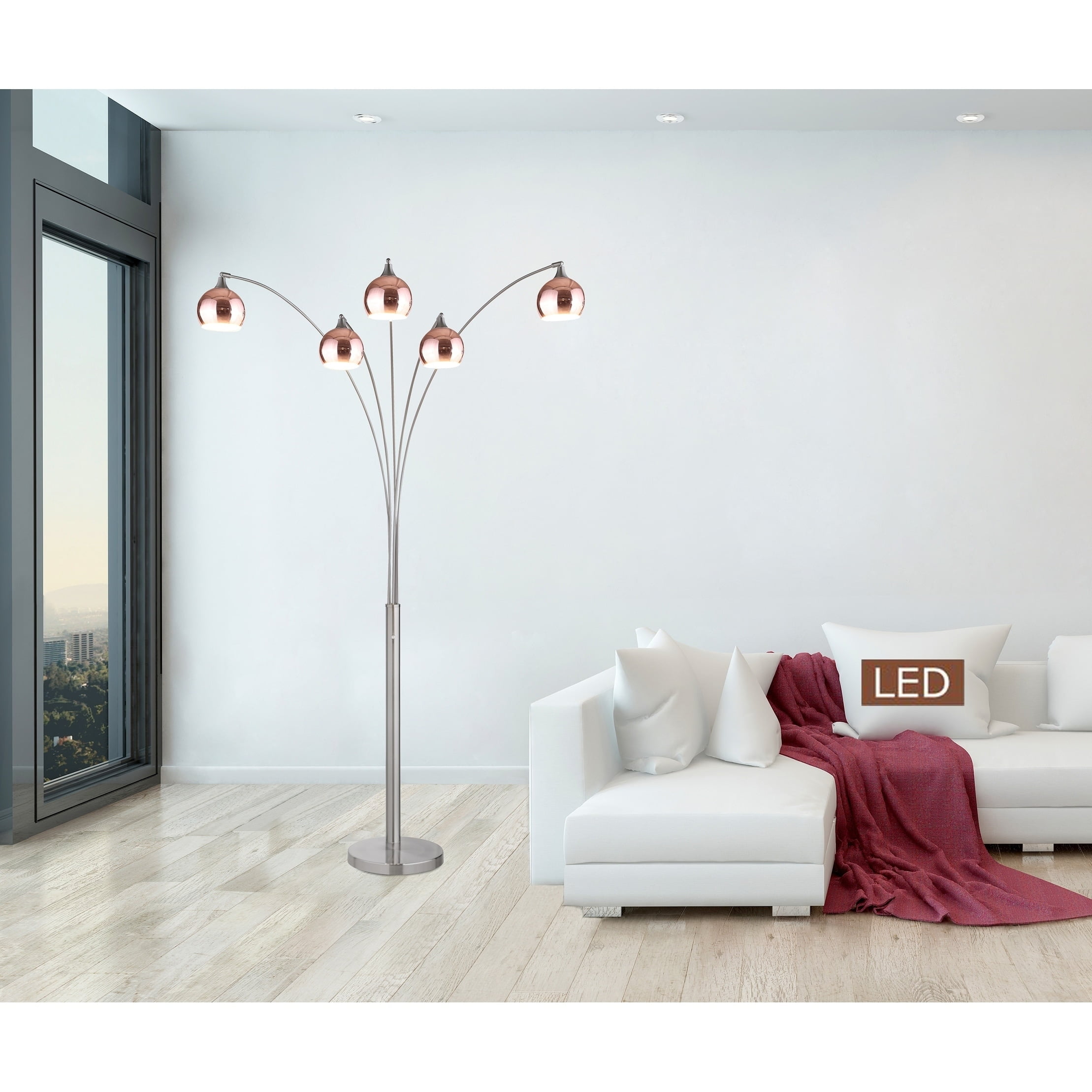 Sleek Modern Adjustable 86" Silver Arc Floor Lamp with Multi-Head