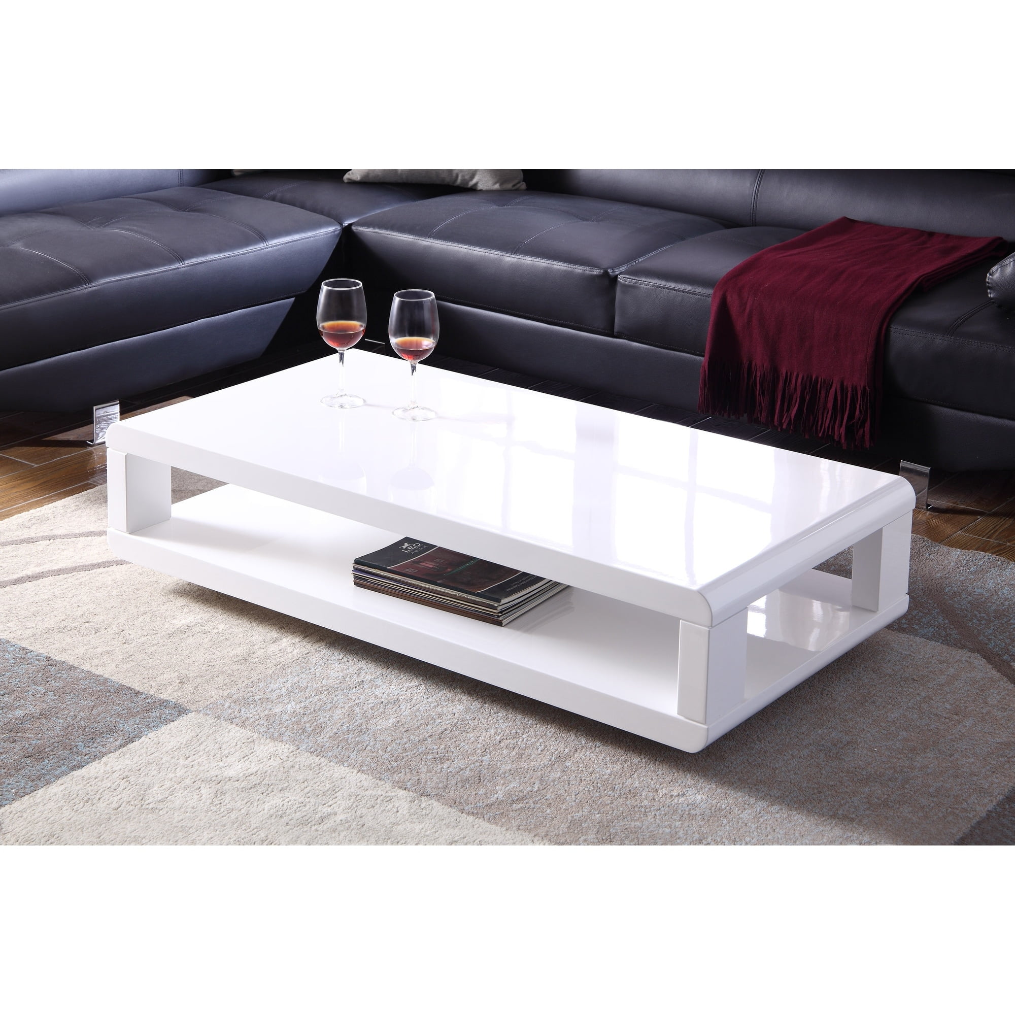 Euro Modern White Lacquered Rectangular Wood Cocktail Table