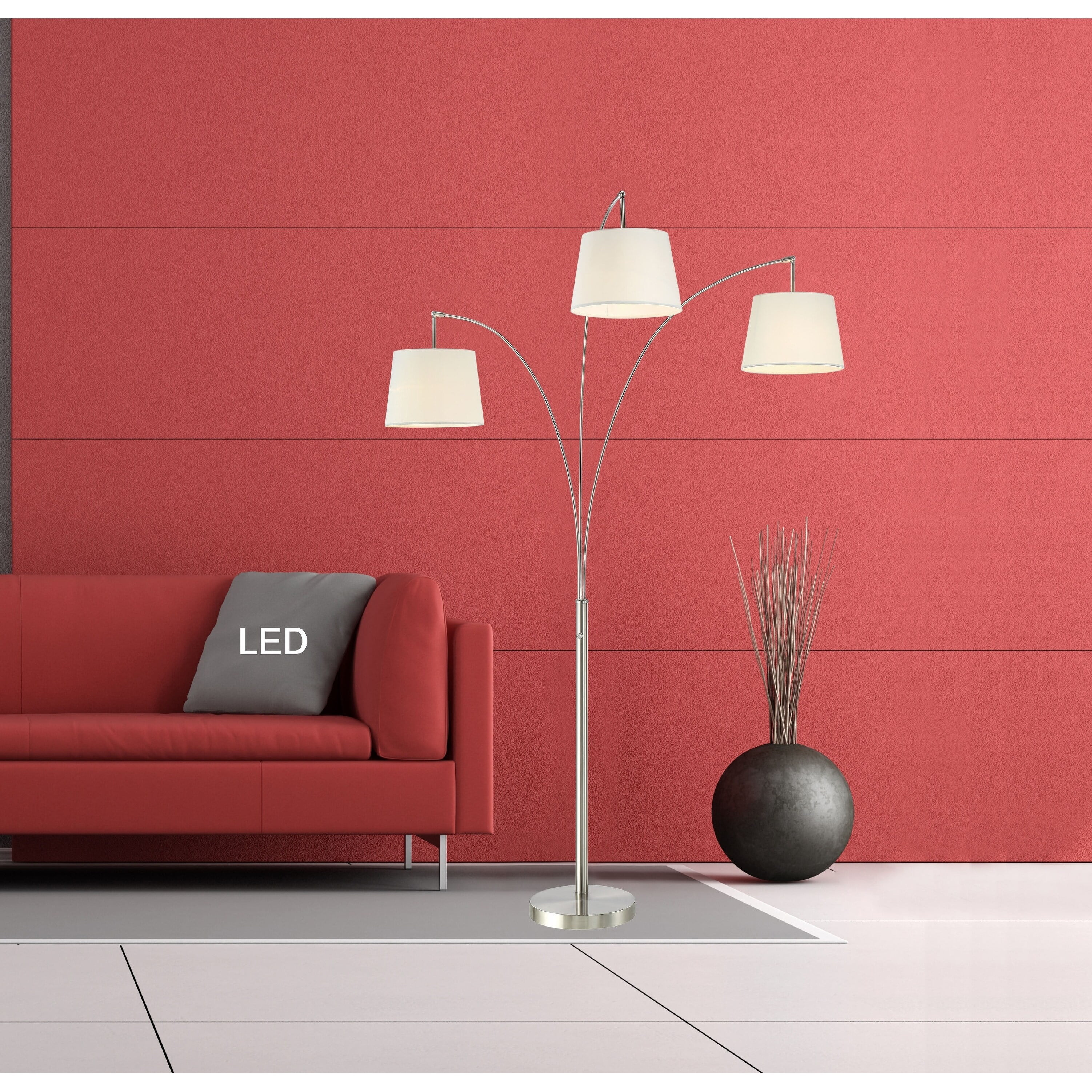84" Silver Adjustable Arc LED Floor Lamp with Dimmer