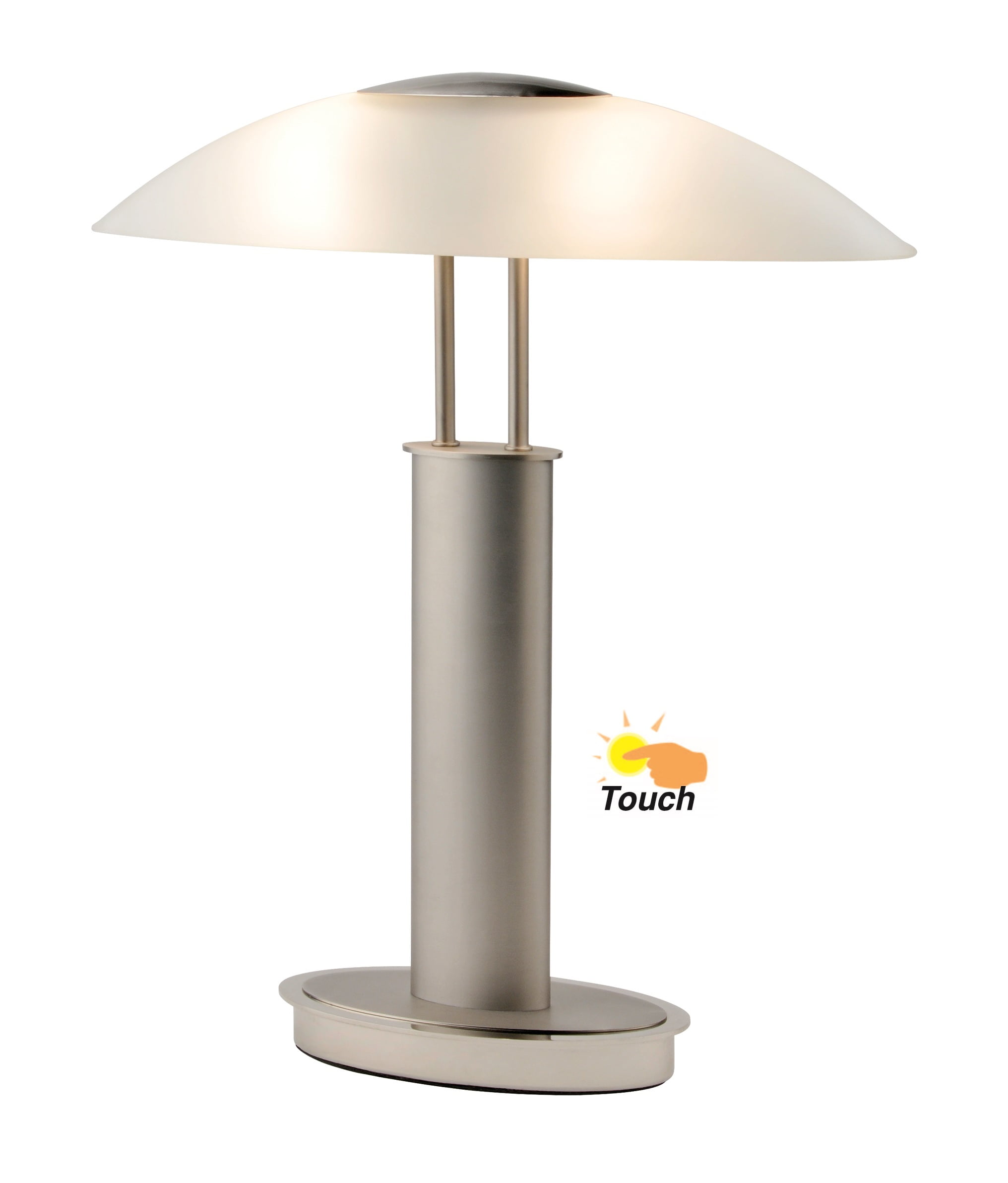 Artiva USA Avalon Touch-switch Table Lamp, Frosted Canoe Glass Shade, Satin Nickel/Chrome