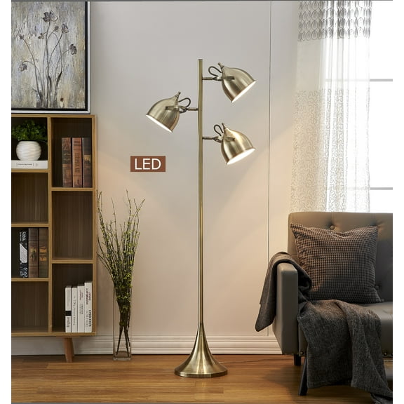 Artiva USA Caprice 64 in. Antique Satin Brass LED Tree Floor Lamp