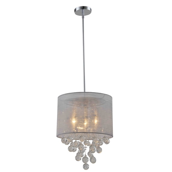 Artiva USA Charlotte Silver Textured Silk Shade 3-Light Chrome Crystal Chandelier with Bubbles Glass Ball