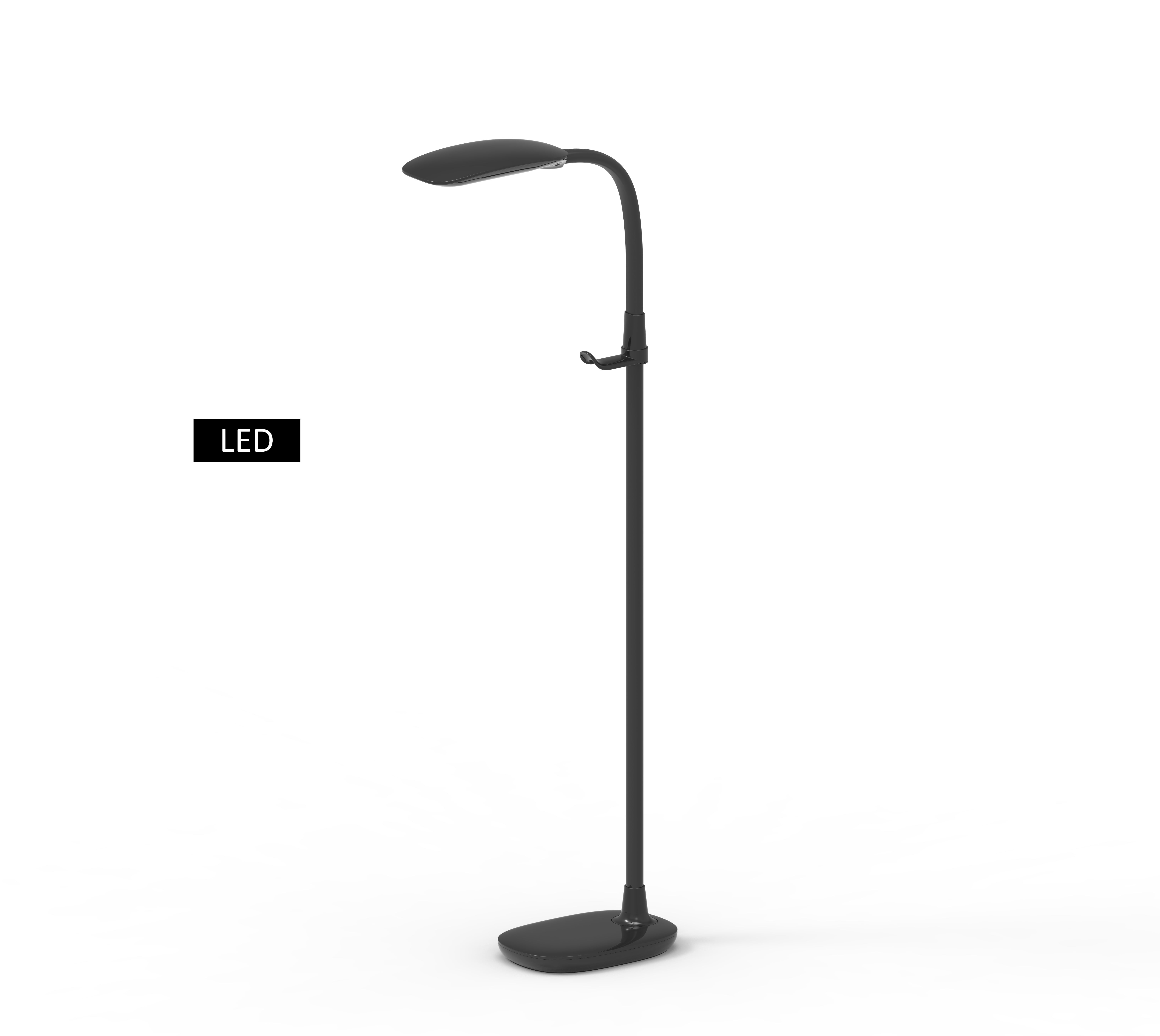 Adjustable Black Arc LED Floor Lamp with Magnifier