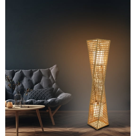 Artiva USA Phuket 51" 2-Light Handcrafted Rattan Floor Lamp, Natural