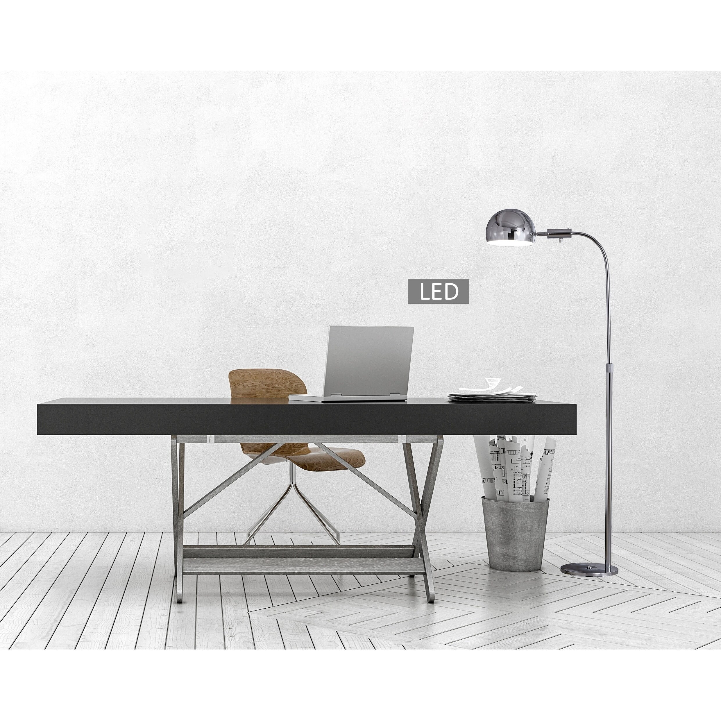 Satellite 58" Silver Adjustable Pharmacy LED Floor Lamp with Dimmer