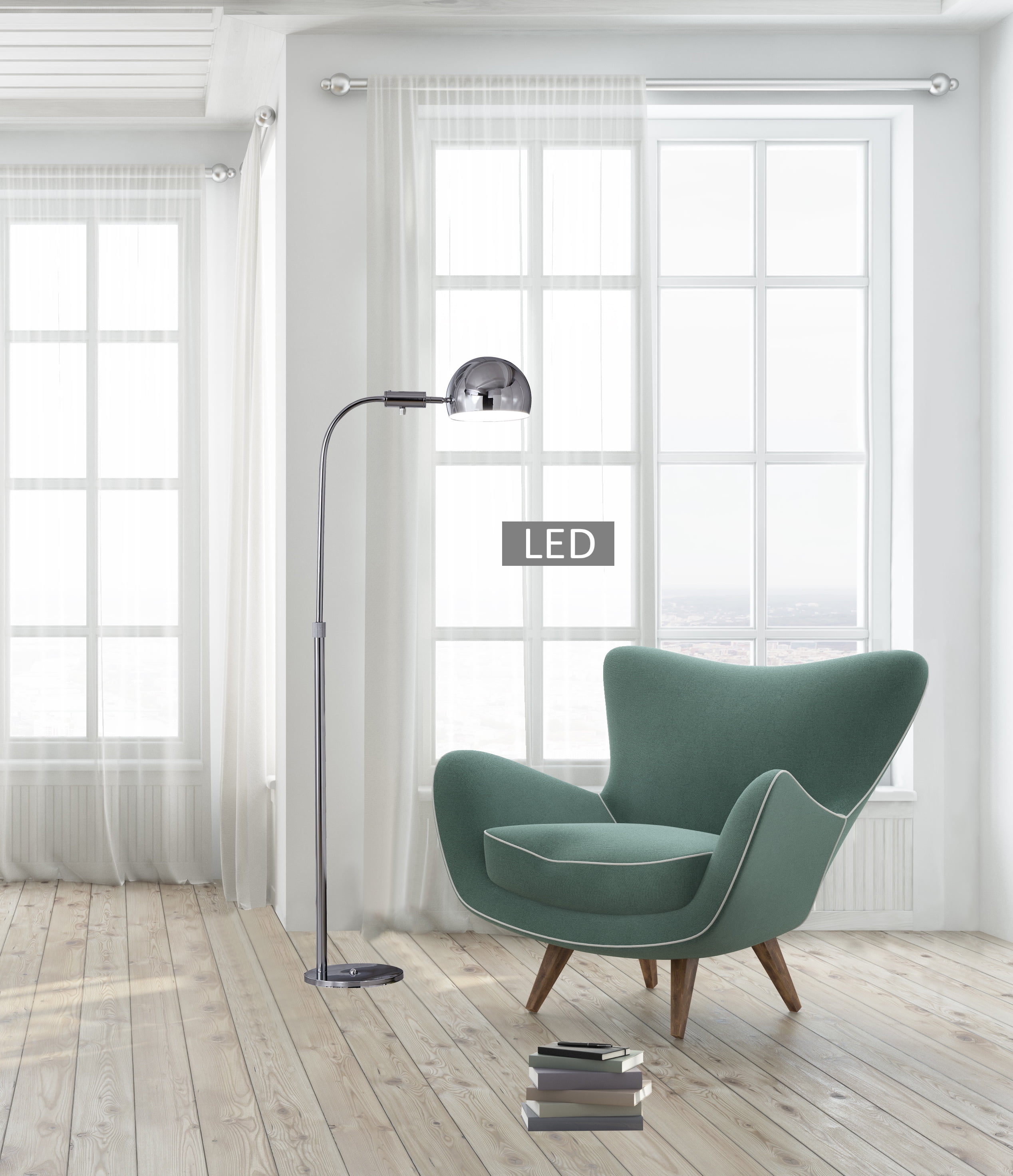 Satellite 58" Silver Adjustable Pharmacy LED Floor Lamp with Dimmer