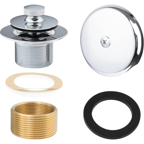 Artiwell Push & Lock Tub Trim Set with Single-Hole Overflow Faceplate, Bathtub Conversion Kit Assembly Bar, Universal Fine/Coarse Thread, No Putty Installation (Chrome Plated)