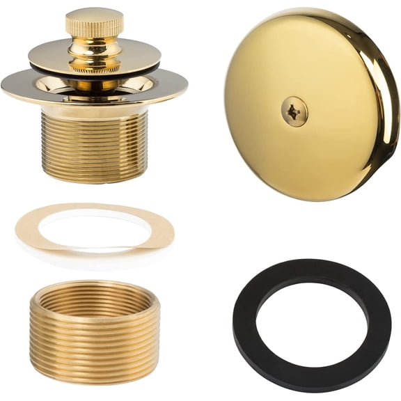 Artiwell Push & Lock Tub Trim Set with Single-Hole Overflow Faceplate, Bathtub Conversion Kit Assembly with Conversion Bar, Universal Fine/Coarse Thread, No Putty Installation (Polished Brass)