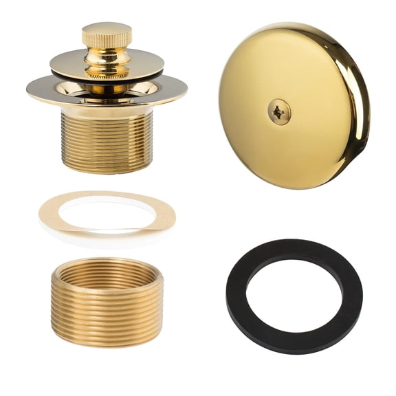Artiwell Push & Lock Tub Trim Set with Single-Hole Overflow Faceplate, Bathtub Conversion Kit Assembly with Conversion Bar, Universal Fine/Coarse Thread, No Putty Installation (Polished Brass)