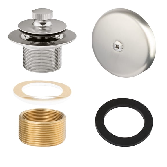 Artiwell Push & Lock Tub Trim Set with Single-Hole Overflow Faceplate, Bathtub Conversion Kit Assembly with Conversion Bar, Universal Fine/Coarse Thread, No Putty Installation (Brushed Nickel)