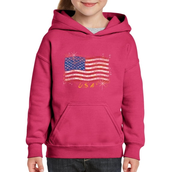 Artix - Big Girls Hoodies and Sweatshirts - American Flag USA in Gold