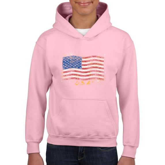 Artix - Big Girls Hoodies and Sweatshirts - American Flag USA in Gold