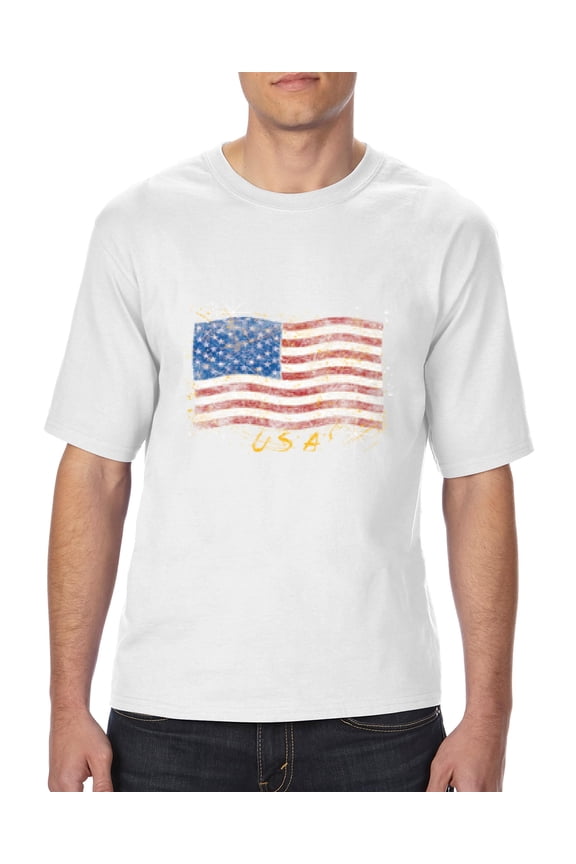 - Big Men's T-Shirt - American Flag USA in Gold
