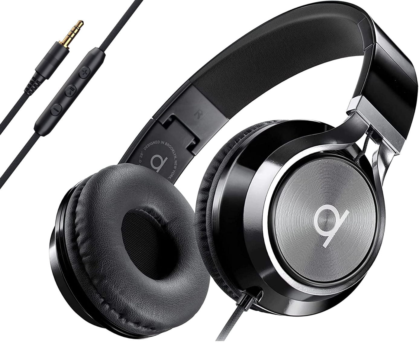 ARTIX CL750 Wired Headphones with Mic, Black, Noise Isolating On-Ear Headphones for Computer and Laptop Wired, Plug in Corded Headphone with Wire (Foldable, Aux Jack 3.5mm)