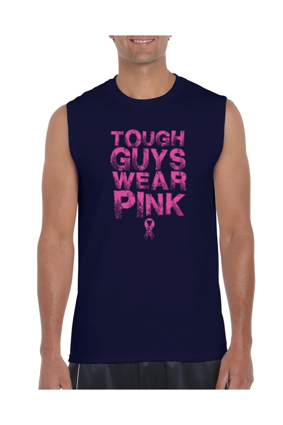 - Men's Graphic T-Shirt Sleeveless - Tough Guys Wear Pink Cancer