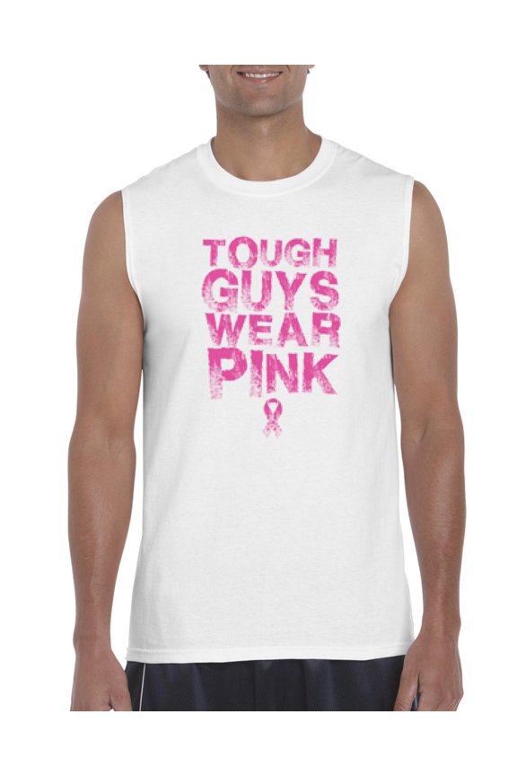 - Men's Graphic T-Shirt Sleeveless - Tough Guys Wear Pink Cancer