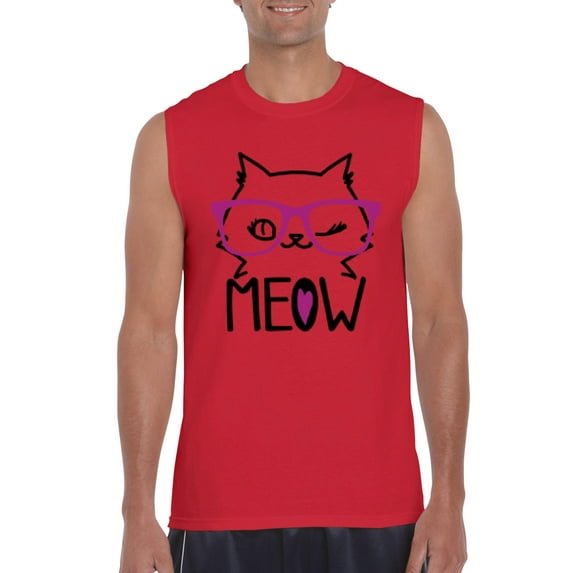 Artix - Men's Graphic T-Shirt Sleeveless, up to Men Size 3XL - Meow Cute Cat Kitty