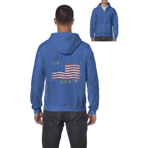 Artix - Men's Sweatshirt Full-Zip Pullover - American Flag USA in Gold