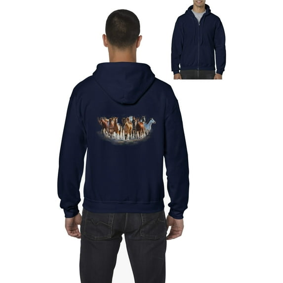 Artix - Men's Sweatshirt Full-Zip Pullover - Horses Herd
