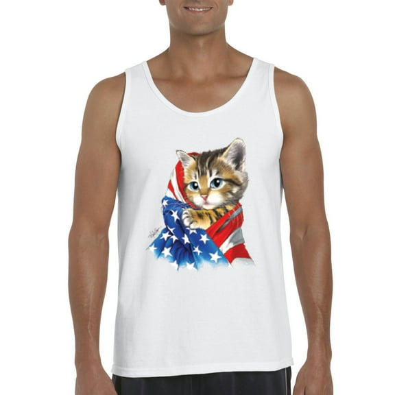Artix - Men's Tank Top for Men - American Flag 4th of July Kitty