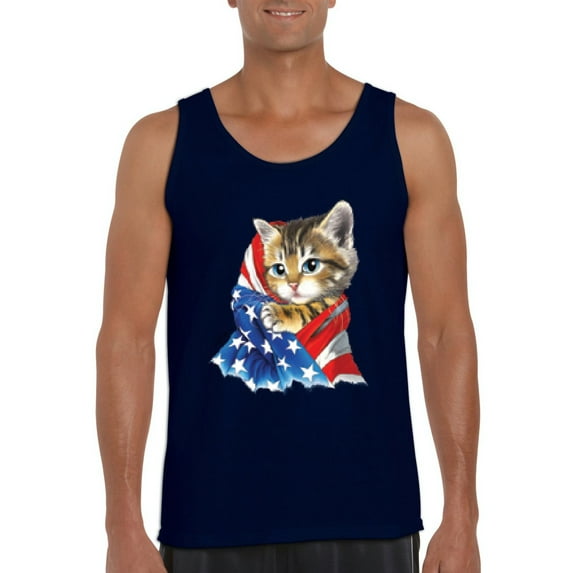 Artix - Men's Tank Top for Men - American Flag 4th of July Kitty