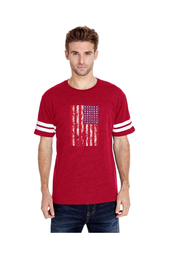 - Mens Football Fine Jersey T-shirts - American Flag 4th of July