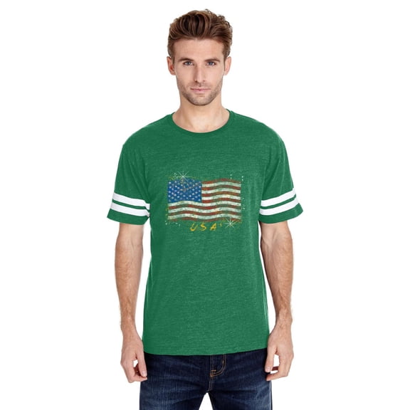 Artix - Mens Football Fine Jersey T-shirts - American Flag USA in Gold
