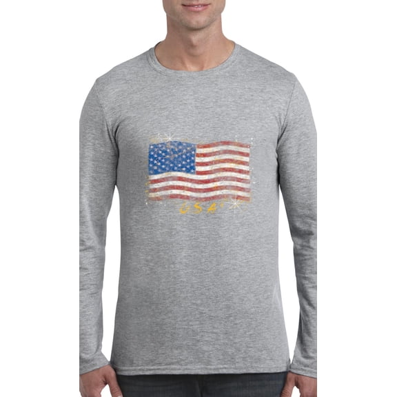Artix - Mens Long Sleeve T-Shirts - American Flag USA in Gold